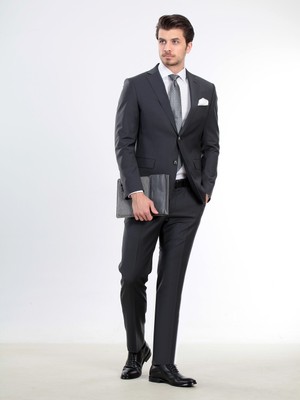 Kip Antrasit Modern Fit Yün Karışımlı Takım Elbise
