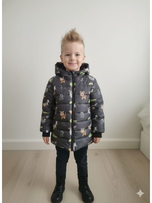 Dublino Kids Yeni Desenli Içi Kürklü ve Kapüşonlu Su ve Rüzgar Geçirmez Erkek Çocuk Montu