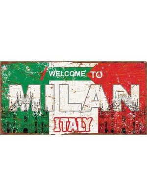 Hayg Equipment Milano Duomo Silüetli Retro Metal Duvar Panosu – Welcome To Milan Yazılı Uv Baskı Alüminyum Levha