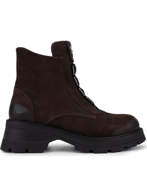 Tamer Tanca Kadın Hakiki Deri Kahverengi Nubuk Topuklu Bot 1065 3010 Bn Bot SK25-26 Kahve Nbk