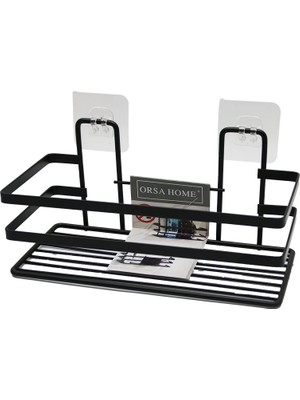 Timion Yapışkanlı Askılı Çok Amaçlı Siyah Kare Banyo Raf (5148)