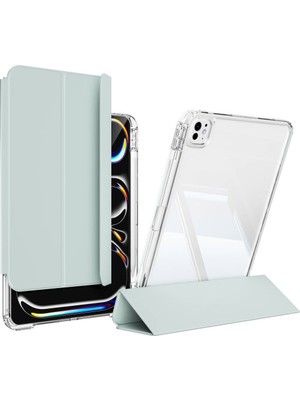 ​​​apple iPad Pro 11 2024 Kılıf Magnetik Ayrılabilen Airbagli Uyumlu Aden Sliding Tablet Kılıfı-Açık Yeşil