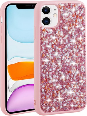 Apple iPhone 11 Kılıf Parlak Taşlı Tasarım Aden Linea Kapak-Pembe