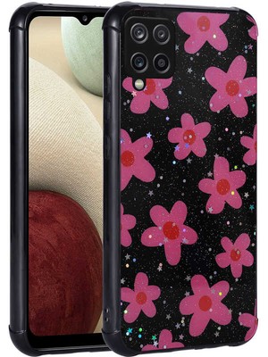 Galaxy M33 Kılıf Simli Desenli Kamera Korumalı Parlak Aden Popy Kapak-Çiçek
