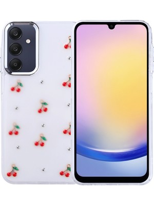 Galaxy A25 Kılıf Airbag Tasarımlı Simli Şeffaf Aden Kutup Kapak - Kiraz