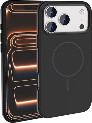 iPhone 17 Pro Kılıf M-Safe Şarj Özellikli Metal Kamera Çerçeveli Aden Edi Silikon Kapak - Siyah