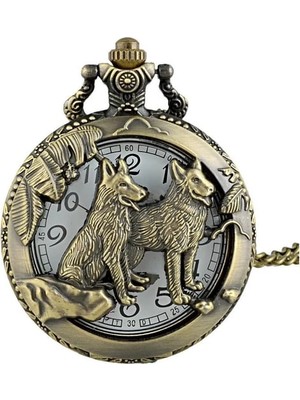 Keyfim Shop Kişiye Özel Köstekli Cep Saati Ouartz Kurt Tasarımlı Zincirli Cep Saati