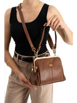 Asel Çanta, Klipsli, Çok Gözlü ,yumuşak Deri, taba bayan Omuz ve Çapraz Çantası