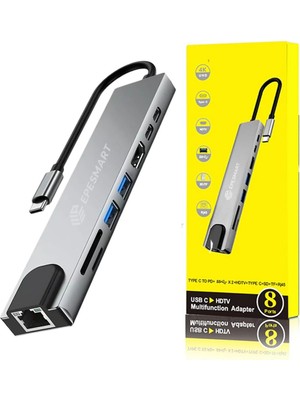 Storemax Epesmart 8 Portları 1 Arada USB C Hub Adaptörü, 4K Hdmı, Şarj Cihazı, USB C Bağlantı Noktaları, Sd/micro Sd Kart Okuyucular, Ethernet Bağlantı Noktası, M1 ve M2 Mac Bilgisayarlar Için, Thunderbolt 3