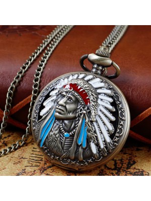 Keyfim Shop Kişiye Özel Vintage Kızılderili Kabartmalı Cep Saati