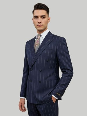 HERMOSE Sartorial | Derin Lacivert Çizgili Kruvaze Takım Elbise