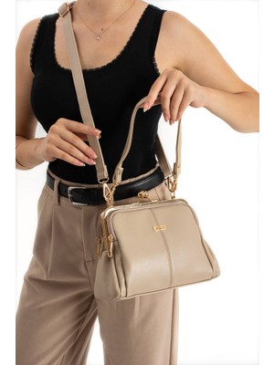 Asel Çanta, Klipsli, Çok Gözlü ,yumuşak Deri, Açık vizon bayan Omuz ve Çapraz Çantası