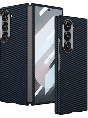 Galaxy Z Fold 6 Kılıf Kamera Korumalı Karbon Fiber Tasarımlı Arka Yüzey Aden Kıpta Karbon Kapak-Laci