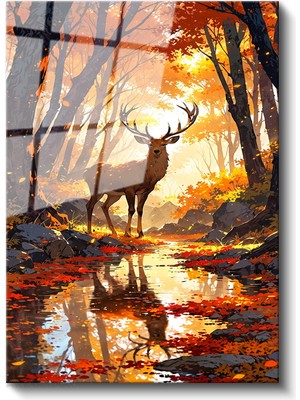 Artarilion Cam Dikey Duvar Tablosu Cam Sonbahar Geyik Ev Ofis Salon Modern Duvar Tablosu