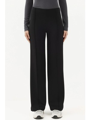 Hiccup Kadın Modal Touch Nervür Detaylı Geniş Paça Pantolon Siyah