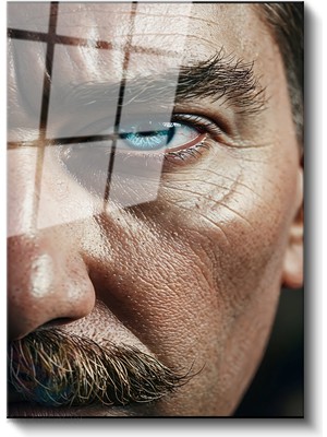 Artarilion Cam Dikey Duvar Tablosu Cam Atatürk Yarım Portre Ev Ofis Salon Modern Duvar Tablosu