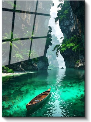 Artarilion Cam Dikey Duvar Tablosu Cam Yeşil Geçit Ev Ofis Salon Modern Duvar Tablosu