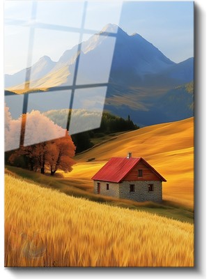 Artarilion Cam Dikey Duvar Tablosu Cam Kırsaldaki Ev Ev Ofis Salon Modern Duvar Tablosu