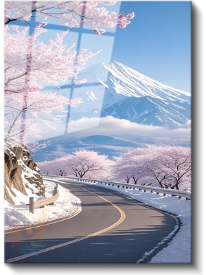 Artarilion Cam Dikey Duvar Tablosu Cam Fujiye Giden Yol Ev Ofis Salon Modern Duvar Tablosu