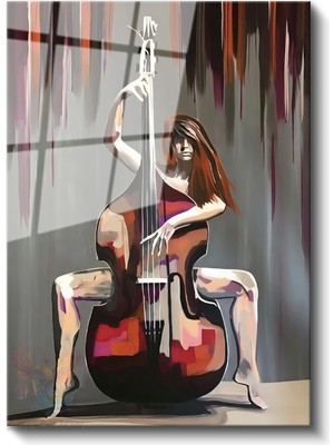 Artarilion Cam Dikey Duvar Tablosu Cam Cello Çalan Kadın Ev Ofis Salon Modern Duvar Tablosu
