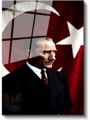 Artarilion Cam Dikey Duvar Tablosu Cam Atatürk ve Bayrak Ev Ofis Salon Modern Duvar Tablosu