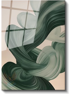 Artarilion Cam Dikey Duvar Tablosu Cam Yeşil Duman Ev Ofis Salon Modern Duvar Tablosu