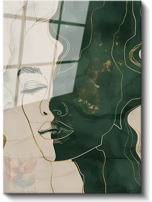 Artarilion Cam Dikey Duvar Tablosu Cam Soyut Yeşil Siluet Ev Ofis Salon Modern Duvar Tablosu