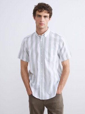 Lc Waikiki Yeni Sezon Regular Fit Kısa Kollu Çizgili Armürlü Erkek Gömlek