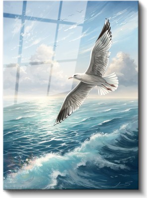 Artarilion Cam Dikey Duvar Tablosu Cam Martı ve Okyanus Ev Ofis Salon Modern Duvar Tablosu