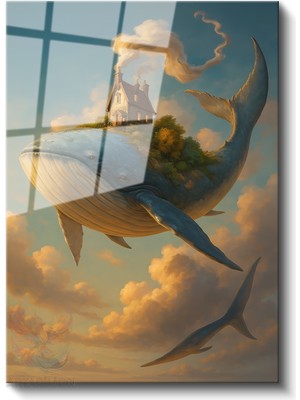 Artarilion Cam Dikey Duvar Tablosu Cam Uçan Balina Ev Ev Ofis Salon Modern Duvar Tablosu