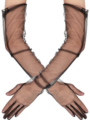 Çılgın Tahtakale Uzun Boy Likralı Siyah Yetişkin Mega Tül Eldiven