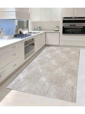 Trivago Halı Yıkanabilir Leke Tutmaz Kaymaz Tabanlı Kesme Kabartmalı Salon Koridor Mutfak Halısı Bej