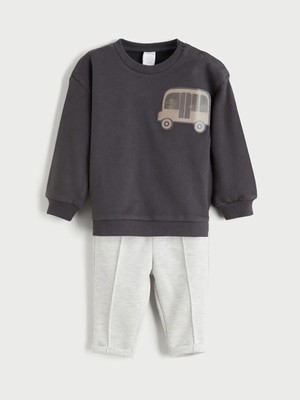 LC Waikiki Bisiklet Yaka Erkek Bebek Sweatshirt ve Eşofman Alt 2'li  (W5)