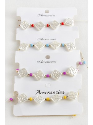 Bijuteri Net Baklava Boncuk Inci Makrome Ip Bileklik