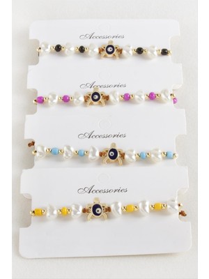 Bijuteri Net Kaplumbağa Boncuk Inci Makrome Ip Bileklik