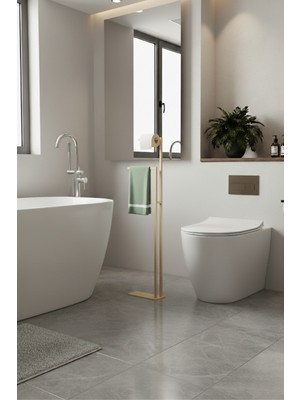Grandmix Modern Metal Tasarım Ayaklı Banyo Askılığı ve Tuvalet Kağıtlık Seti 105X25X15