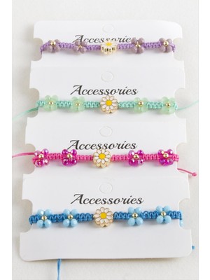 Bijuteri Net Papatya Mineli Makrome Örgülü Ip Bileklik