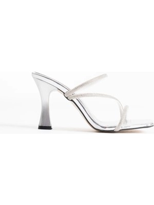 Trendella Capella Gümüş Kadın Taşlı Topuklu Terlik