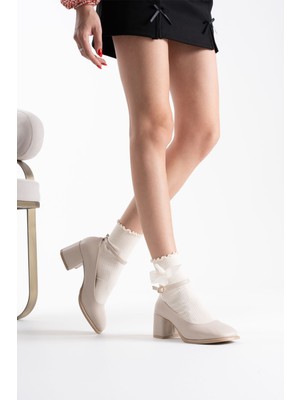 Trendella Sansa Bej Cilt Kadın Topuklu Ayakkabı