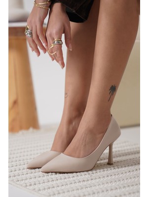 Trendella Zelena Kadın Mat Bej Stiletto