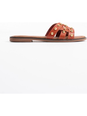 Trendella Loose Kiremit Hakiki Deri Terlik