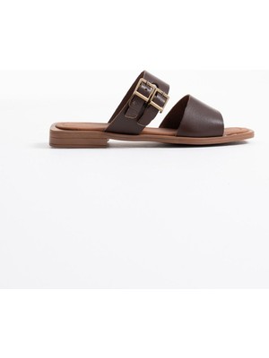 Trendella Alessi Acı Kahve Hakiki Deri Terlik