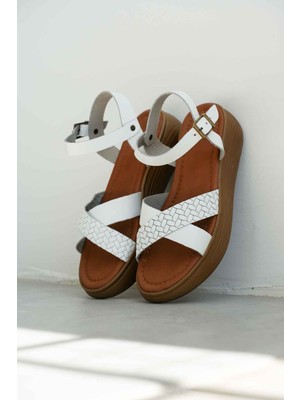 Trendella Orwell Beyaz Hakiki Deri Sandalet