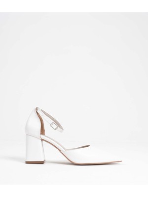 Trendella Doren Beyaz Cilt Kadın Topuklu Ayakkabı