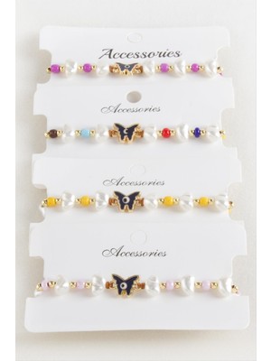 Bijuteri Net Kelebek Boncuk Inci Makrome Ip Bileklik