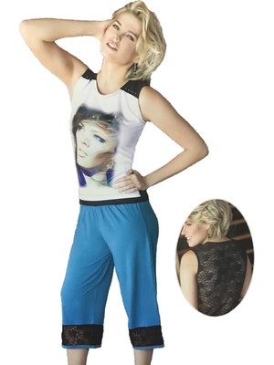 Kapsulavm Berrak Kadın Yüz Baskılı Kapri Takım 2678