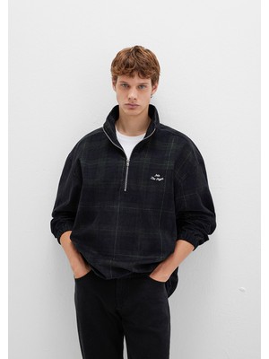Mavi Yarı Fermuarlı Kareli Siyah Sweatshirt 0211777-91298
