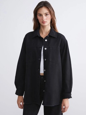 LC Waikiki Gömlek Yaka Oversize Kadın Jean Ceket  (W5)