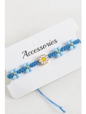 Bijuteri Net Papatya Mineli Makrome Örgülü Ip Bileklik