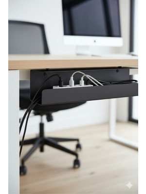 Grandmix Modern Metal Masa Altı Kablo Düzenleyici – Kablo Toplama Kanalı – 30X15X15 cm – Ofis ve Ev Kullanımı